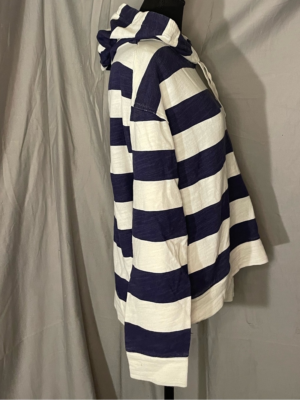 J. Crew 100% Cotton Navy and White Striped Hoodie - Picture 2 of 8
